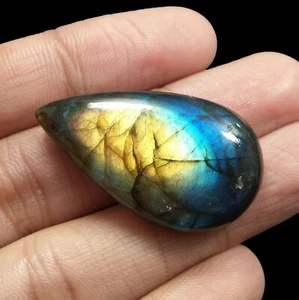 56.80Ct Natural Pear Cabochon Multi Flash Labradorite Loose Gemstone 38.8x21.9MM - Picture 1 of 3