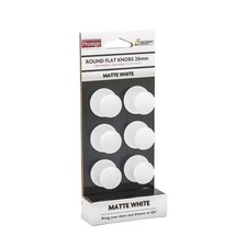 Prestige FLAT KNOB 26mm Card Of 6Pieces, Contemporary Design MATTE WHITE
