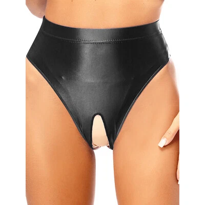 DE- Damen Glänzend Schritt Offen Slip Briefs Sexy Unterhosen Unterwäsche Sexy - Bild 1 von 4