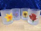 Vintage Set of 4 DARTINGTON Designs, Hand Painted Floral, Frosted Glass Tumblers