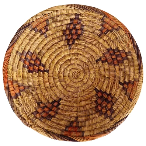 Large Vintage Moroccan Hand Woven Palm Bread Basket Cover