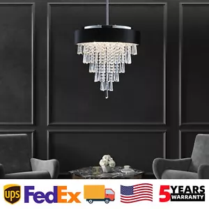 18" Modern Crystal Chandelier Black Elegant Round Pendant Light Ceiling Fixture - Picture 1 of 12