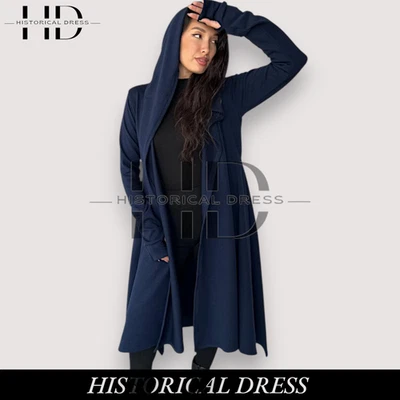 Capa de lana con capucha, capa de mago azul oscuro, abrigo largo con capa gótica, abrigo Cyberpunk Foto 1 de 4