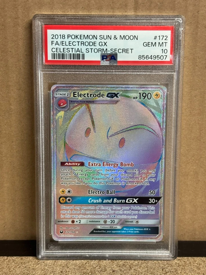 2018 PSA 10 Electrode GX FA Full Art Secret Rare Rainbow Celestial Storm 172 - Image 1 of 4