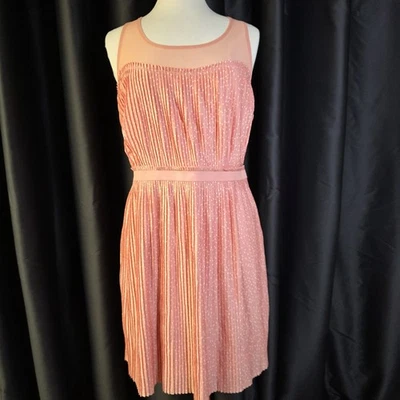LC Lauren Conrad Pleat Knit Dress with Sheer XL Coral Polka Dot Sleeveless NWT - Image 1 of 4