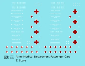 K4 Z Scale Decals US Army Medical Department Hospital Passenger Car White & Red - Picture 1 of 3