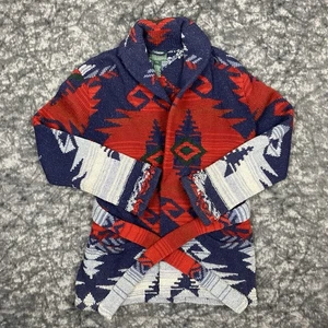 Vintage Ralph Lauren Hand Knit Wool Aztec Southwestern Cardigan Sweater Belted - Picture 1 of 16