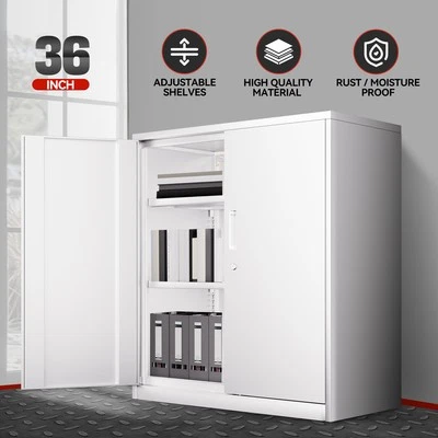 Gabinete utilitario de almacenamiento de metal de alta resistencia blanco bloqueable 36" con estante ajustable Foto 1 de 4