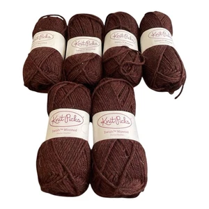 Lot Of 6 Knit Picks Swish Worsted 50 Gr. Merlot Heather 2 - Picture 1 of 2