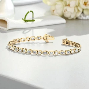 8.00ct D/VVS Lab Grown Multi Shape Diamond  Diamond Tennis Bracelet,Yellow Gold - Picture 1 of 9