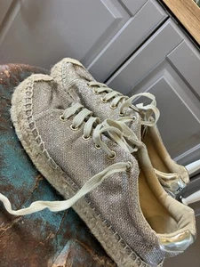 MUJERES REPLAY UK 5 EU 38 ORO BRILLO ALPARGATA CORDONES ZAPATILLAS ZAPATOS - Imagen 1 de 7