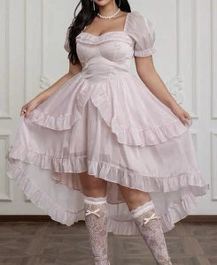 Glänzendes Chiffon Overlay Prinzessin Twirly Lagenlook Kleid Puffärmel PLUS 2X 2XL NEU - Bild 1 von 7