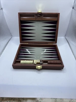 Vintage Backgammon Set Travel Game With Magnetic Pieces Dice Case Used  - Image 1 of 4