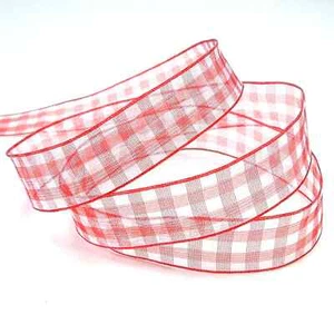 2 Metres Berisfords 15mm RED Sheer Gingham Ribbon Craft School Bows - Picture 1 of 1