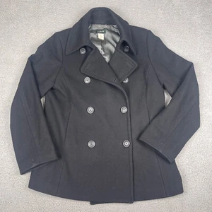 J Crew Jacket Womens L Black Pea Coat Double Breasted Six Button Wool Coat 90s - Picture 1 of 5