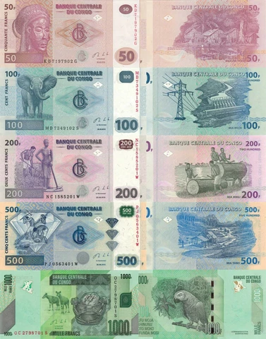 Congo DR 5 PCS Set: 50 to 1000 Francs (03.06.2013) - p97,p98,p99b,p96,p101b UNC Cover