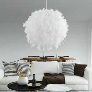 Federn Deckenlampe Pendelleuchte Schirm Lampe Moderne Weiß Lichter Hängeleuchte - Picture 1 of 12