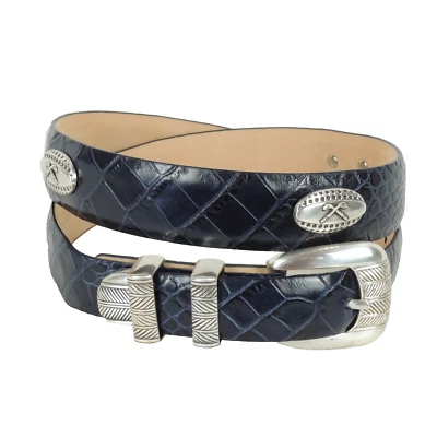 Golf Women's Designer Conchos Belt Size 32 Genuine Italian Calfskin Blue - Image 1 of 4