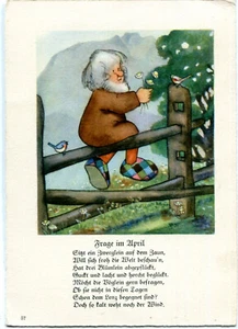 Künstler-AK "Frage im April" ZWERG /HEINZELMÄNNCHEN /WICHT Roswitha-AK 30er - Bild 1 von 1