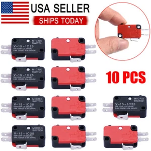 10 PCS Micro Limit Switch V-15-1C25 SPDT Momentary Snap Button AC 250V 15A - Picture 1 of 5