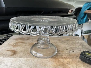 Vintage Clear Glass Lace Edge Cake Stand Footed Cake Plate - Picture 1 of 6