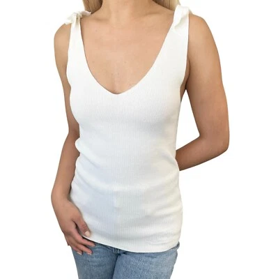 Camiseta sin mangas tejida acanalada con logotipo marca CC CHANEL vintage 05P #38 algodón blanco sin mangas Foto 1 de 4