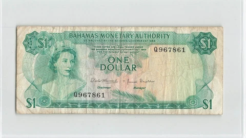 BAHAMAS $1 Dollar 1968, P-27a, Q967861, Circulated Cover