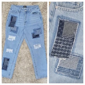 Simply Society Denim Jeans in Light Blue Wash w Denim Patches & Tears Sz 7/28 - Picture 1 of 16