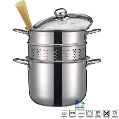 PENTOLA CON SCOLAPASTA IN ACCIAIO INOX CM 22 CON COPERCHIO IN VETRO BELLAVISTA - Immagine 1 di 2