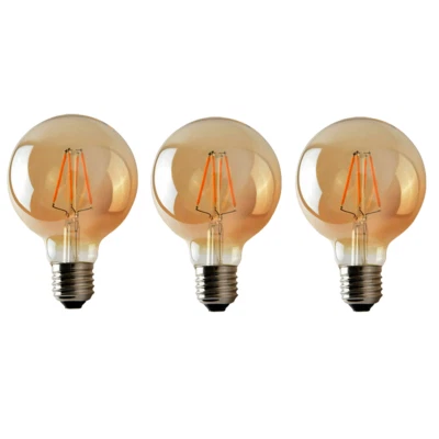 LED Dimmable Bulb G95 E27 2700K 4W Amber Glass Metal Vintage Light Bulbs Pack 3 - Image 1 of 4