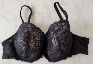 Ashley Stewart Bra 44D Black Lace Balconette Underwire Lined Cup Support Adjusts - Picture 1 of 6