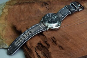 CORREA RELOJ 26 24 22 MM COLORUM NEGRO BLANCO GENUINO CUERO P. PANERAI MA STRAP - Imagen 1 de 12