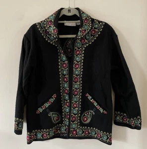 PASSPORTS OF PIER 1 IMPORTS Vtg 90s wool Indian embroidered print Jacket medium - Picture 1 of 10