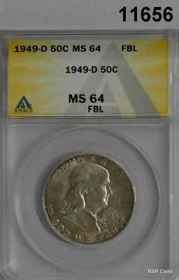1949 D FRANKLIN HALF DOLLAR ANACS CERTIFIED MS64 FBL #11656 - Image 1 of 3