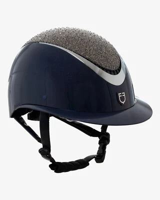Equestro Reithelm Woman's Star mit Strasssteinen und großem Visier navy-silver - Bild 1 von 4