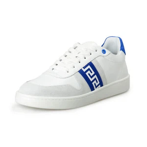 Versace Men's White & Royal Blue "Greca" Leather Sneakers Shoes US 8 IT 41 - Picture 1 of 8