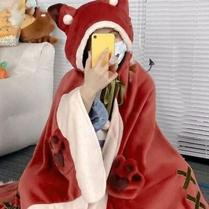 Fuchs & Bär Plüsch Kapuze Umhang Wrap | Winter Lolita Vlies Poncho Wurf - Bild 1 von 6