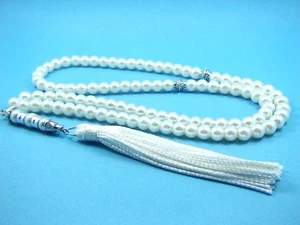 6 mm x 99 weiße GLASPERLEN ISLAMISCHE GEBETSPERLEN TASBIH MASBAHA GESCHENK - Bild 1 von 6