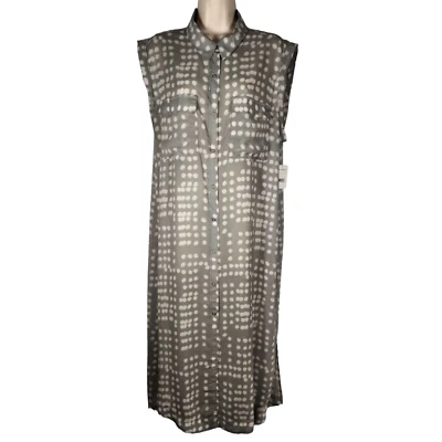 Cárdigan Free People Maxi Plumero Sin Mangas Lunares Transparentes Encaje Blusa Gris Blanco L Foto 1 de 4