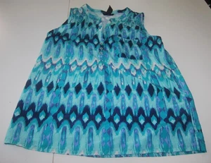 H&M Women's Blue Geometric Sleeveless Top Pockets Button Accents Size 8 - Picture 1 of 6
