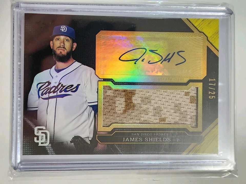 Camiseta deportiva Topps Triple Threads Auto Jumbo Relic 2016 usada James Shields #/25 Foto 1 de 2