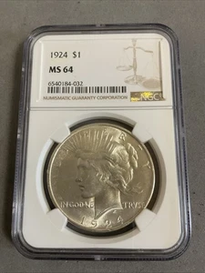 1924 Peace Dollar NGC MS64 Old Brown Holder - Picture 1 of 4