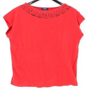 Chaps Shirt Womens 1X Red Crochet Neck Cap Sleeve Relaxed Fit Casual Lightweight - Picture 1 of 4