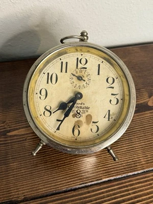 1920s Antique Nickel Ingraham Ward's Old Reliable Alarm Clock - Image 1 of 4