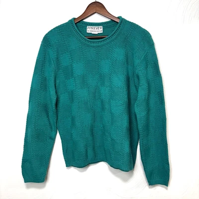 Vintage Green Sweater Knit Long Sleeve 90s Forever Creative Cotton Pullover S - Image 1 of 4