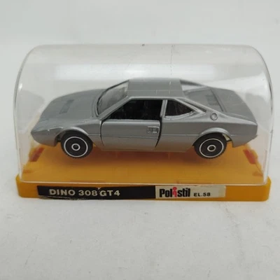 复古 1/43 比例 Polistil 法拉利 Dino 308 GT4 银色 意大利制造 EL.58 全新 — 第 1/4 张图片