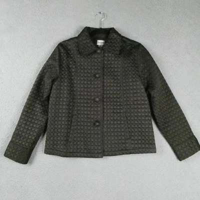 Chico's Jacket Womens Size 1 Black Quilted Embroidered Button Front Lined Coat - Image 1 of 4