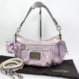 COACH Poppy 14541 2Way Sequin Shoulder Bag Pink Signature Tote Handbag Japan - Picture 1 of 10