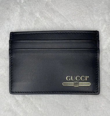 NUEVO Gucci Cuero Negro Dorado Logo Gucci Cuero Estuche para Tarjetas Auténtico Foto 1 de 2