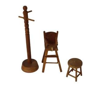 Vintage Shackman Puppenhaus Möbel Miniatur Hochstuhl Garderobe Hocker 40er - Bild 1 von 20